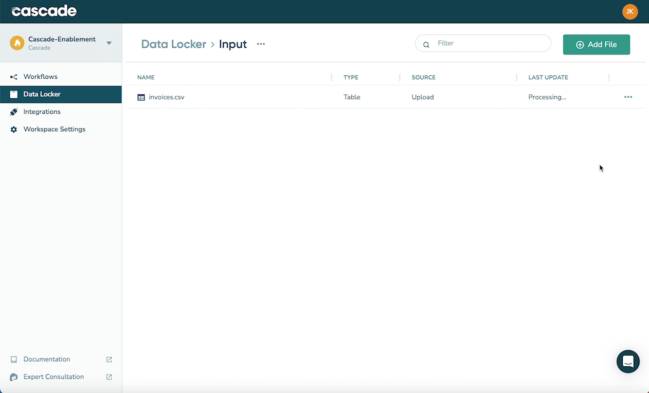 Click ‘Upload’ to add the data to the Data Locker
